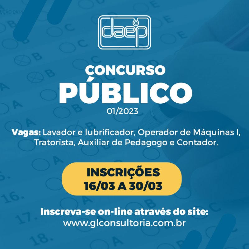 Cargos: Daep abre inscrições para concurso público