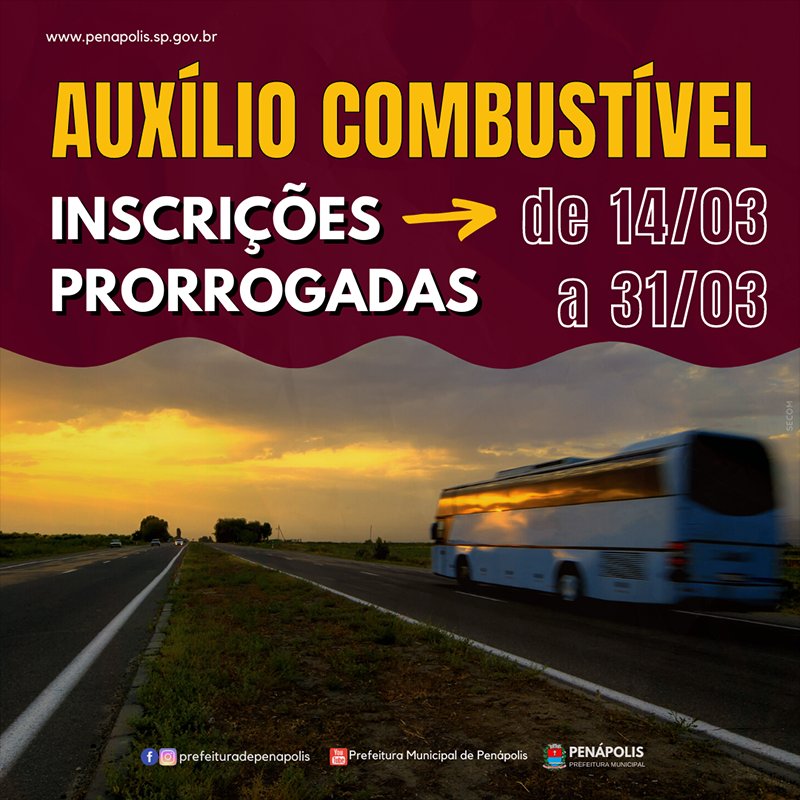 Inscrições para Auxílio Combustível vão até dia 31 de março