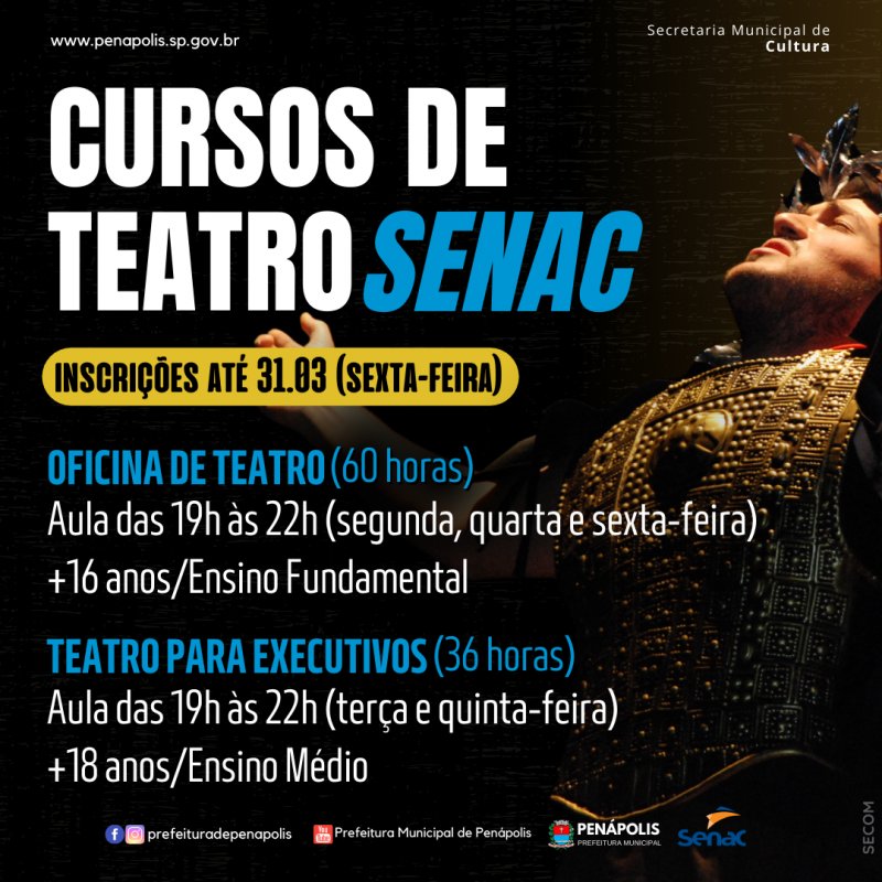 Inscrições para cursos de Teatro do Senac terminam nesta sexta-feira