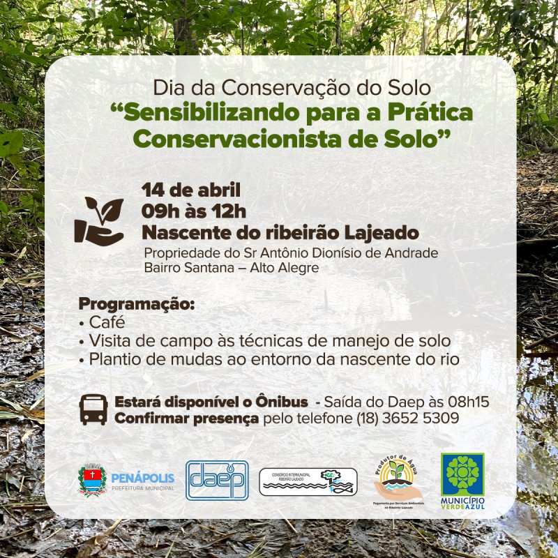 Dia da Conservação do Solo: Daep convida população para participar de evento