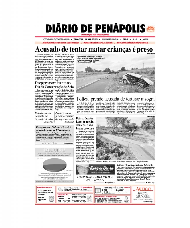 Capa do jornal DIÁRIO impresso desta terça-feira (11)
