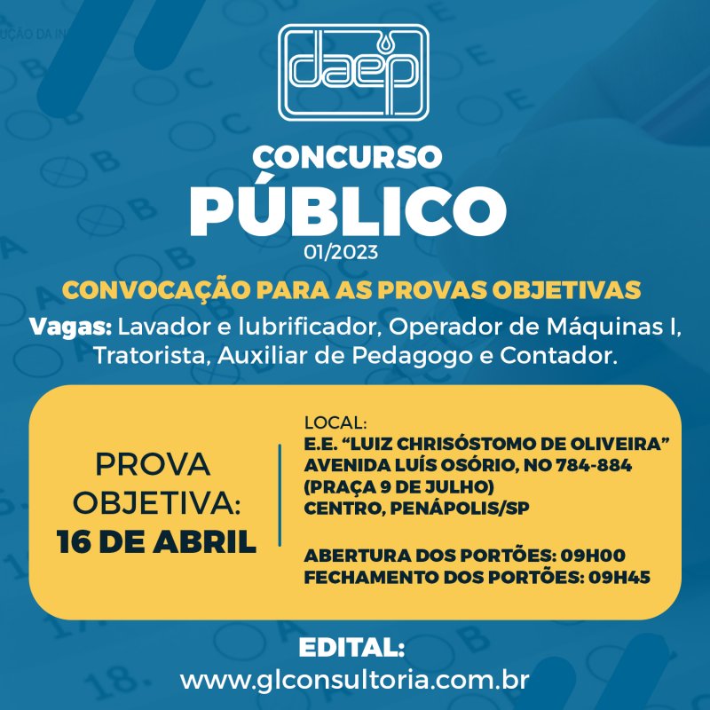 Daep convoca os inscritos no concurso público para realização da prova objetiva