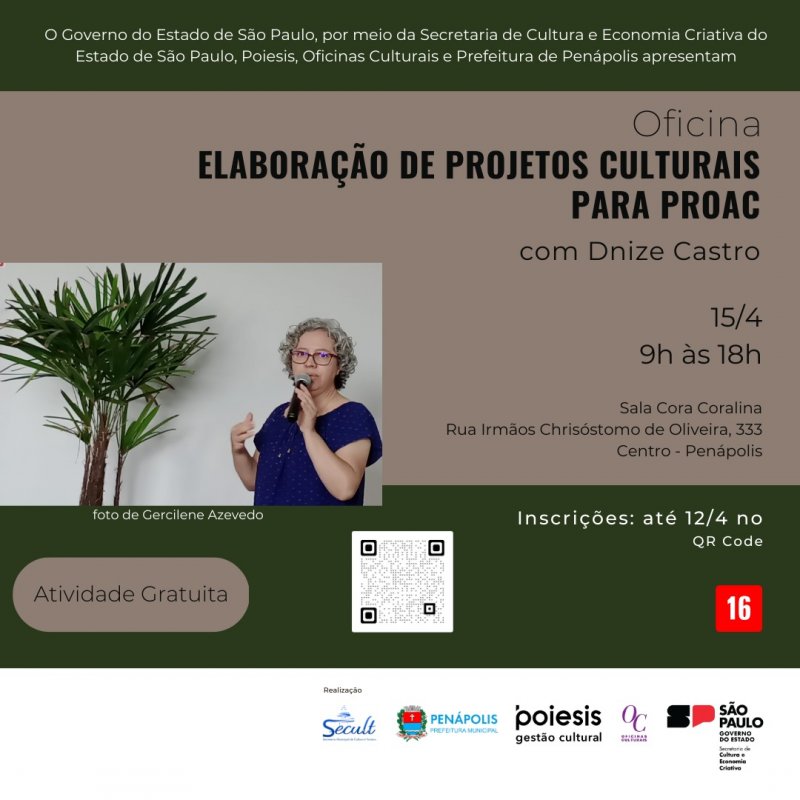 Ainda há vagas para Oficina de Elaboração de Projetos para o Proac