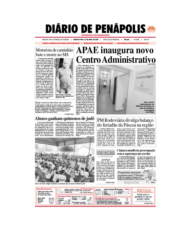 Capa do jornal DIÁRIO impresso desta quarta-feira (12)