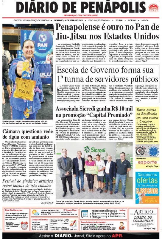 Capa do jornal DIÁRIO impresso deste domingo (16).