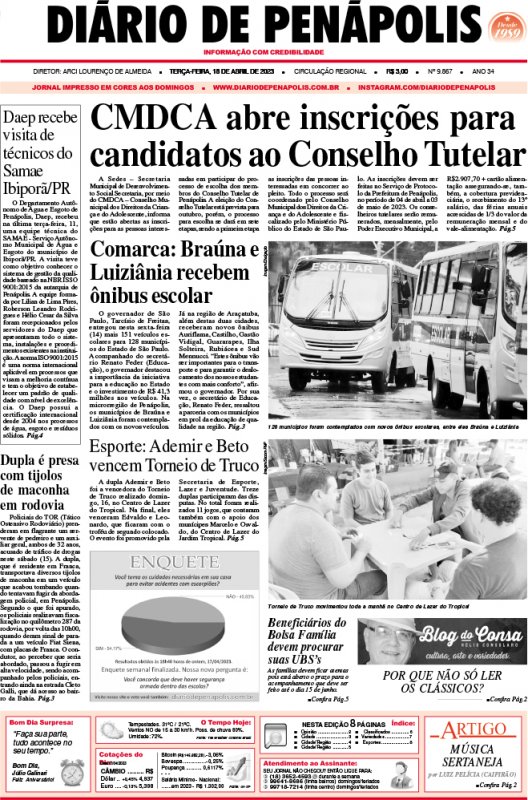 Capa do jornal DIÁRIO impresso desta terça-feira (18)