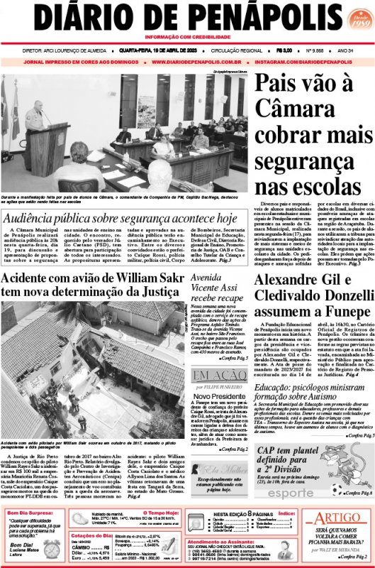 Capa do jornal DIÁRIO impresso desta quarta-feira (19).