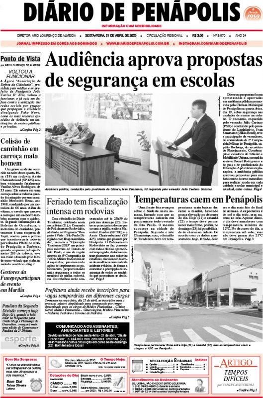 Capa do jornal DIÁRIO impresso desta sexta-feira (21)