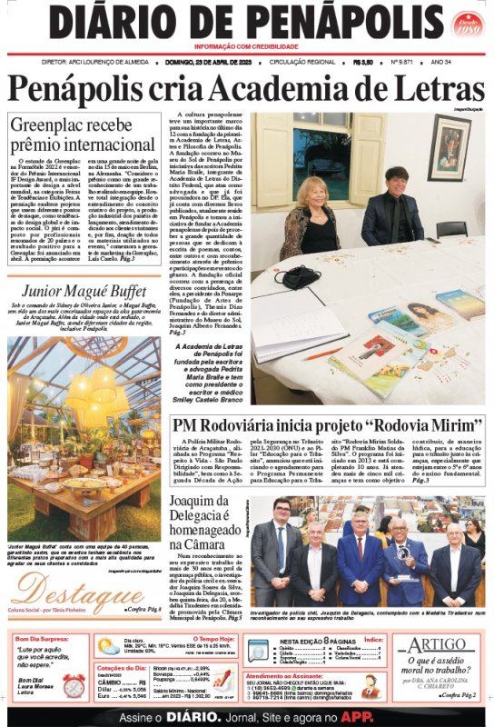 Capa do jornal DIÁRIO impresso deste domingo (23)