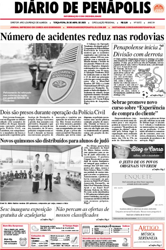 Capa do jornal DIÁRIO impresso desta terça-feira (25)