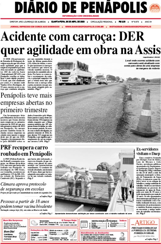 Capa do jornal DIÁRIO impresso desta quarta-feira (26)