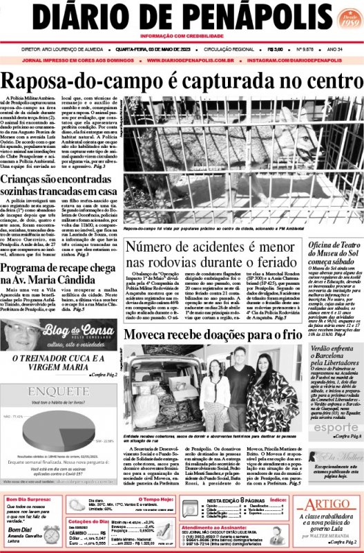 Capa do jornal DIÁRIO impresso desta quarta-feira (03)