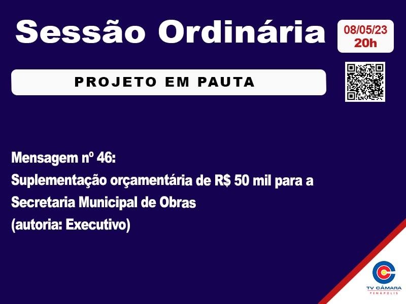 Câmara votará suplementação para secretaria de obras nesta segunda-feira