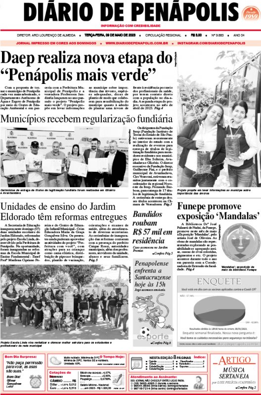 Capa do jornal DIÁRIO impresso desta terça-feira (09)