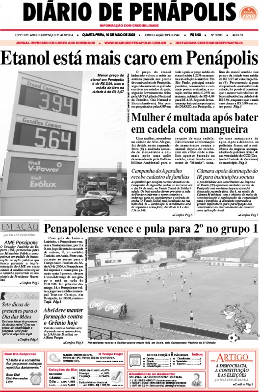 Capa do jornal DIÁRIO impresso desta quarta-feira (10)