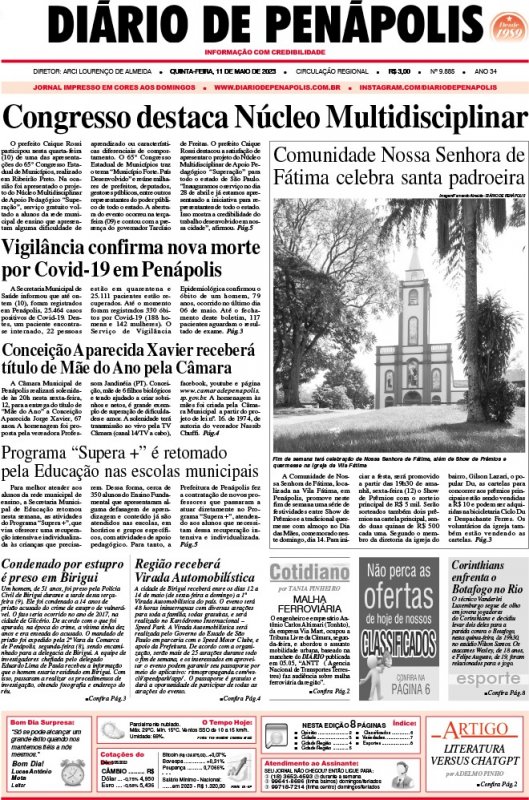 Capa do jornal DIÁRIO impresso desta quinta-feira (11)