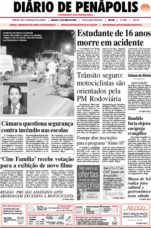 Capa do jornal DIÁRIO impresso deste sábado (13)