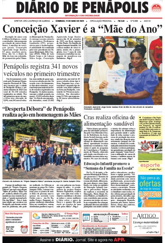 Capa do jornal DIÁRIO impresso deste domingo (14)