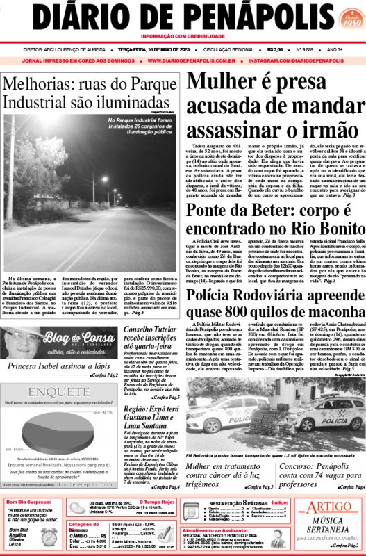 Capa do jornal DIÁRIO impresso desta terça-feira (16)