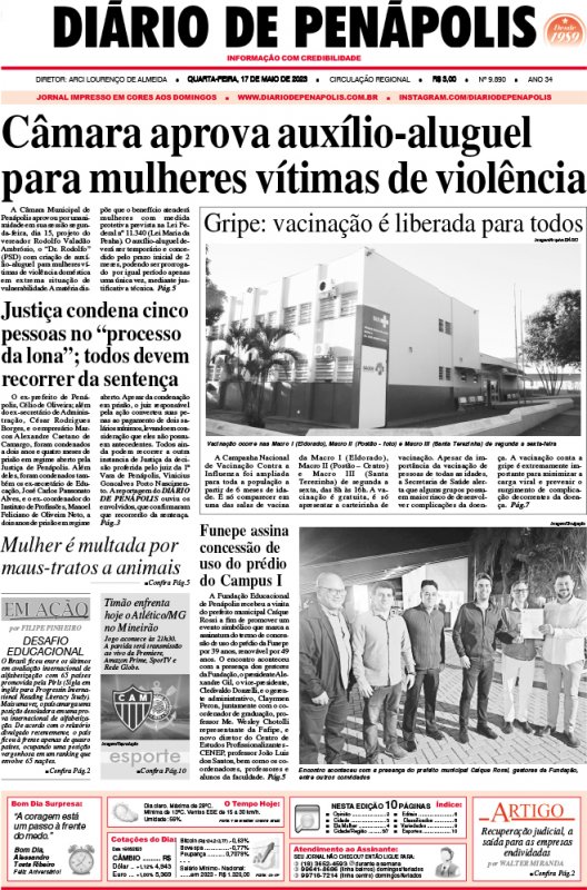 Capa do jornal DIÁRIO impresso desta quarta-feira (17)
