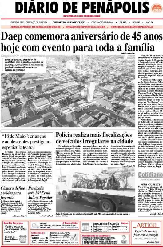 Capa do jornal DIÁRIO impresso desta quinta-feira (18)