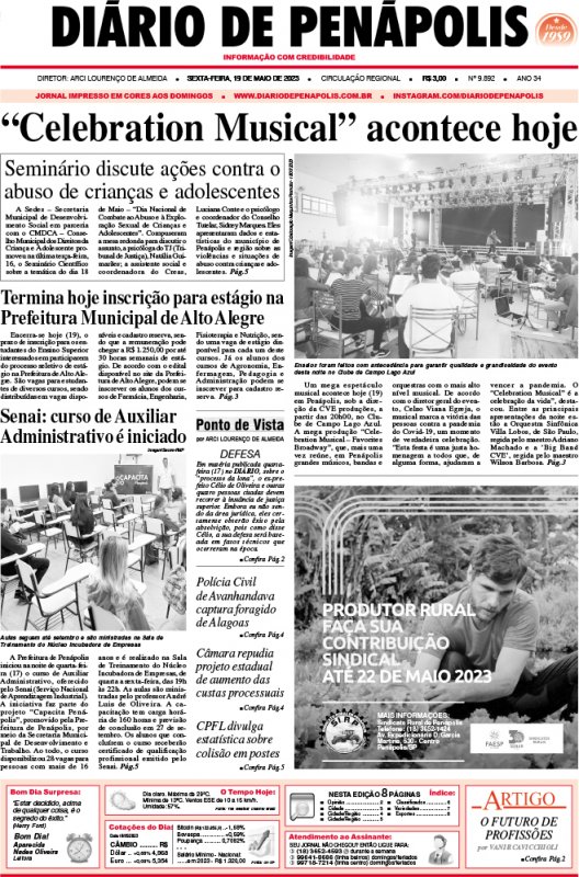 Capa do jornal DIÁRIO impresso desta sexta-feira (19)