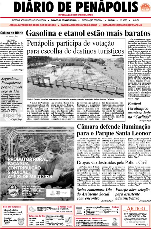 Capa do jornal DIÁRIO impresso deste sábado (20)