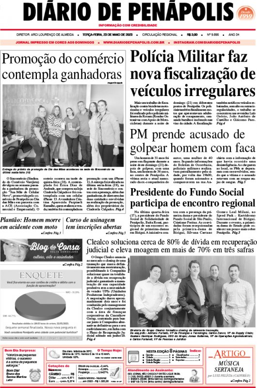 Capa do jornal DIÁRIO impresso desta terça-feira (23)