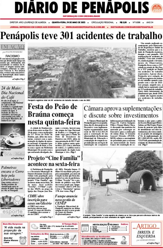 Capa do jornal DIÁRIO impresso desta quarta-feira (24)