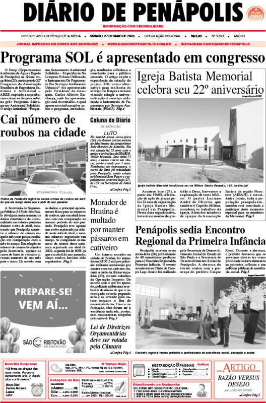 Capa do jornal DIÁRIO impresso deste sábado (27)
