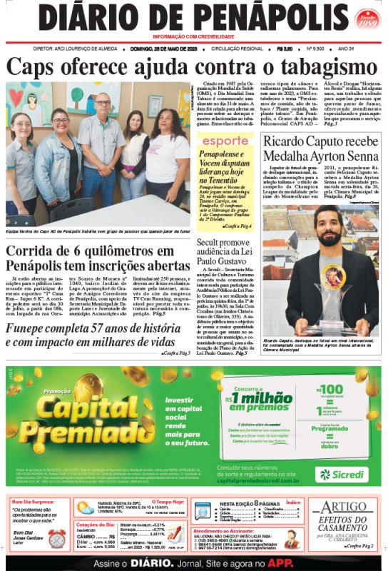 Capa do jornal DIÁRIO impresso deste domingo (28)