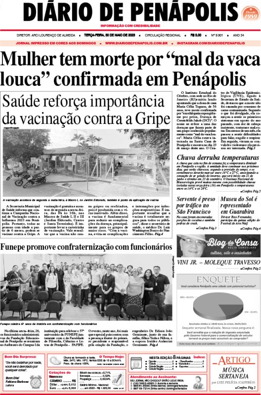 Capa do jornal DIÁRIO impresso desta terça-feira (30)