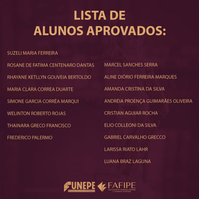 Alunos do curso de direito da Funepe são aprovados no exame da OAB/SP