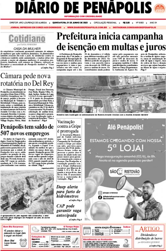 Capa do jornal DIÁRIO impresso desta quinta-feira (01)
