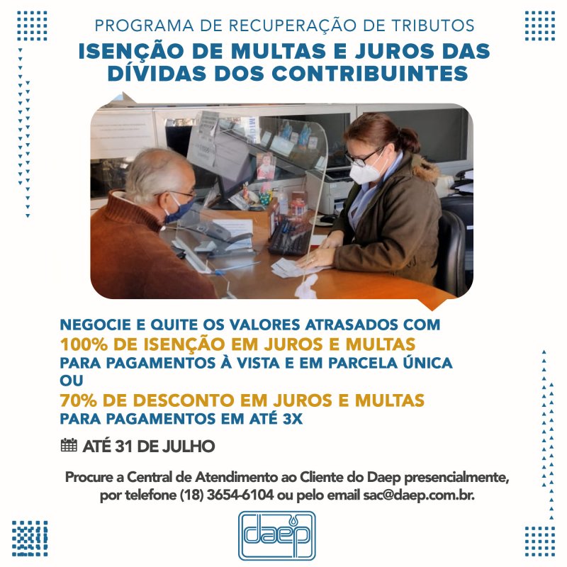 Isenção de multas e juros: Daep inicia programa de recuperação de tributos