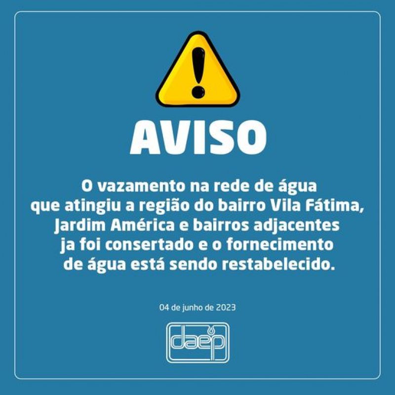 Daep informa falta de água em bairros de Penápolis neste domingo