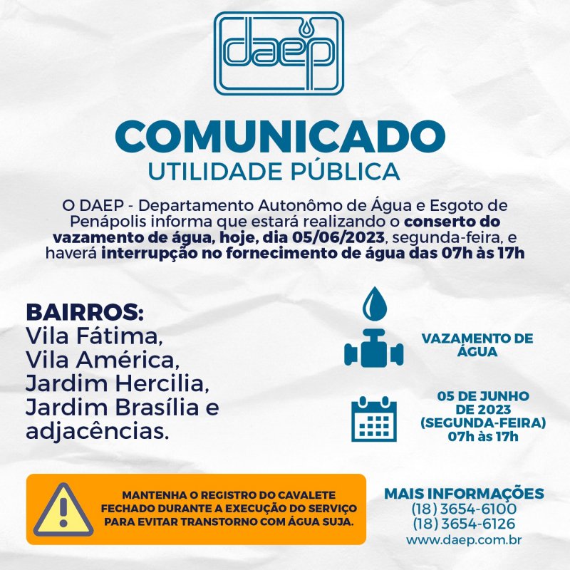 Daep esclarece falta de água em bairros de Penápolis