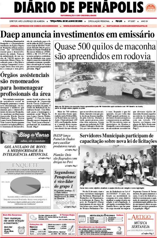 Capa do jornal DIÁRIO impresso desta terça-feira (06)