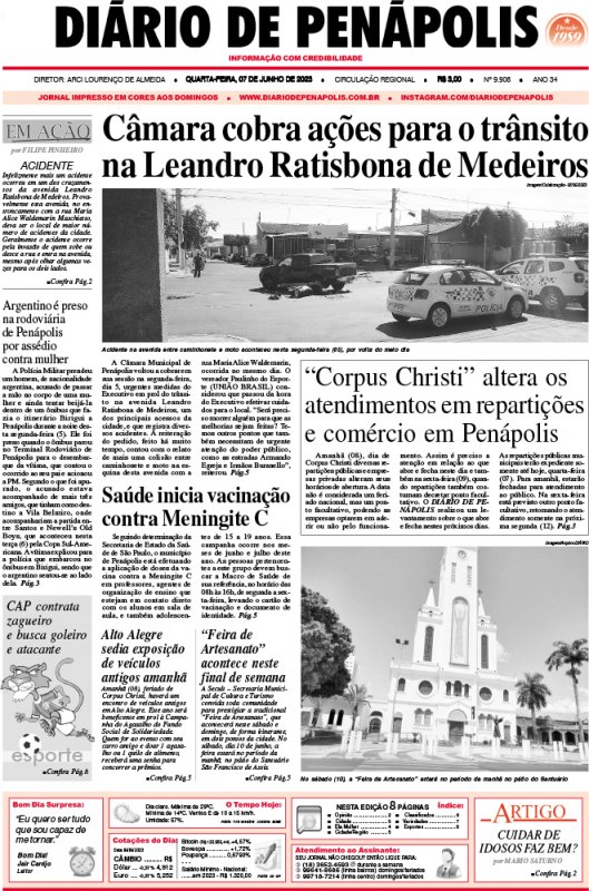 Capa do jornal DIÁRIO impresso desta quarta-feira (07)