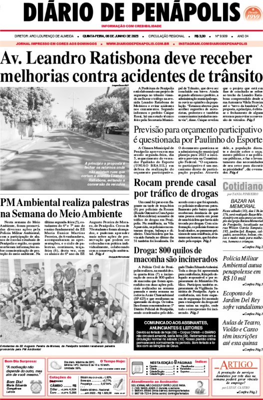 Capa do jornal DIÁRIO impresso desta quinta-feira (08)