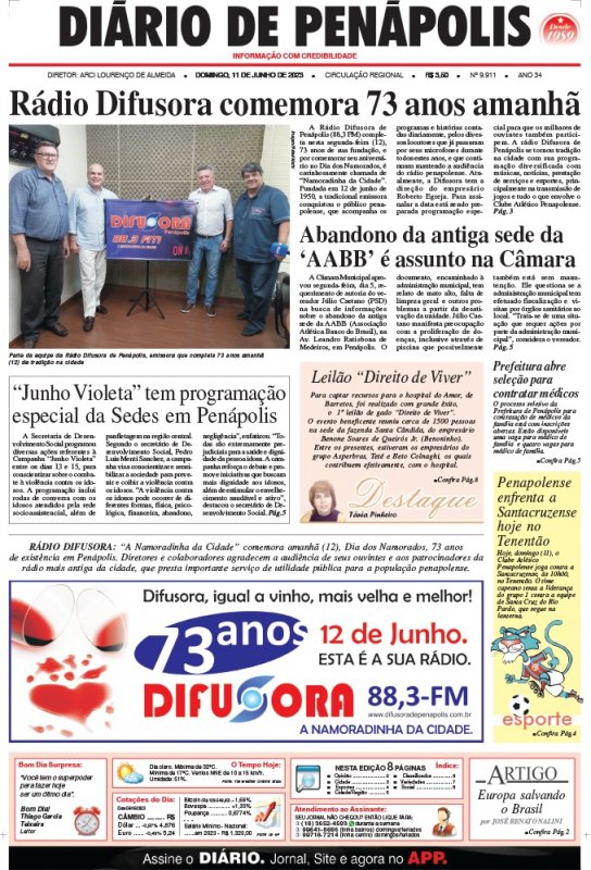 Capa do jornal DIÁRIO impresso deste domingo (11)