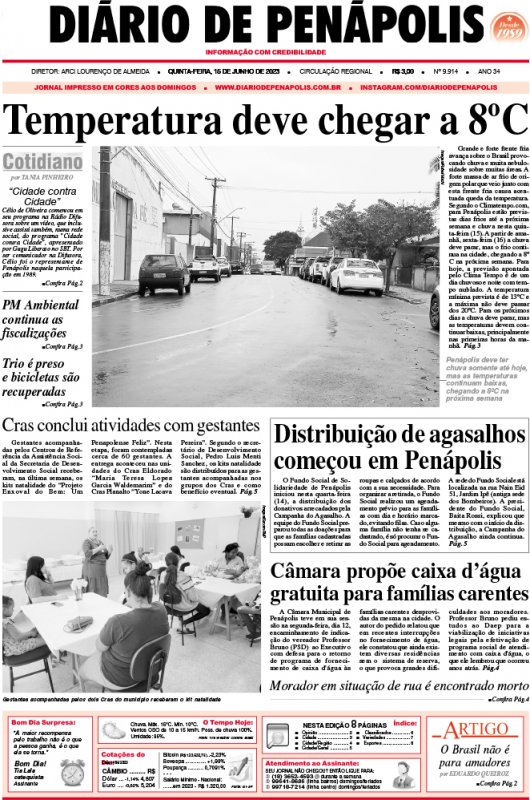Capa do jornal DIÁRIO impresso desta quinta-feira (15)