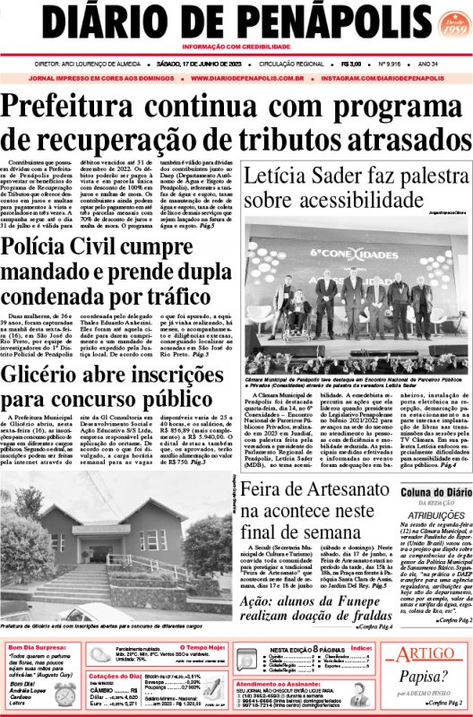 Capa do jornal DIÁRIO impresso deste sábado (17)