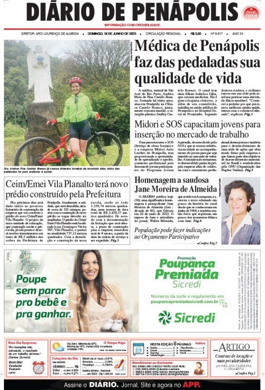 Capa do jornal DIÁRIO impresso deste domingo (18)