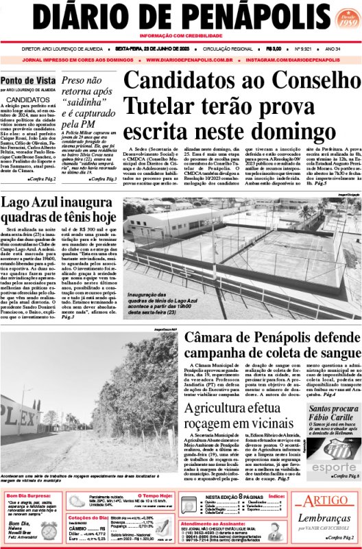 Capa do jornal DIÁRIO impresso desta sexta-feira (23)
