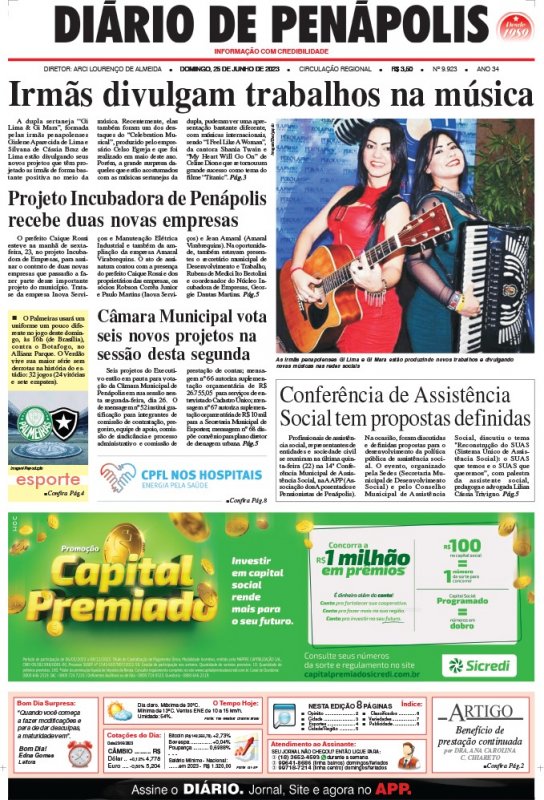 Capa do jornal DIÁRIO impresso deste domingo (25)