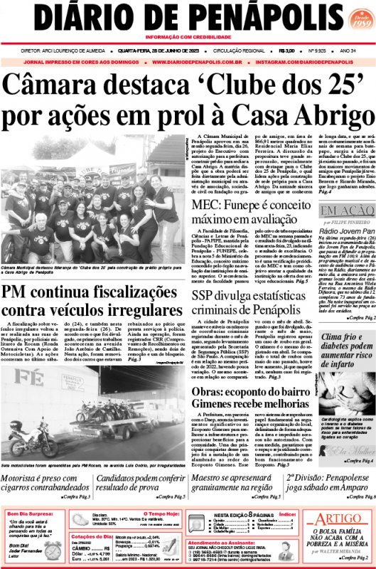 Capa do jornal DIÁRIO impresso desta quarta-feira (28)