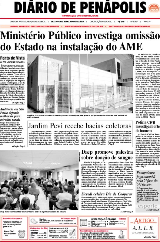 Capa do jornal DIÁRIO impresso desta sexta-feira (30)