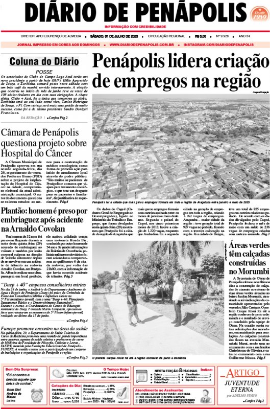 Capa do jornal DIÁRIO impresso deste sábado (01)