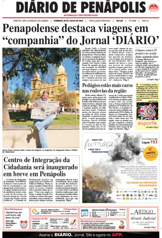 Capa do jornal DIÁRIO impresso deste domingo (02)